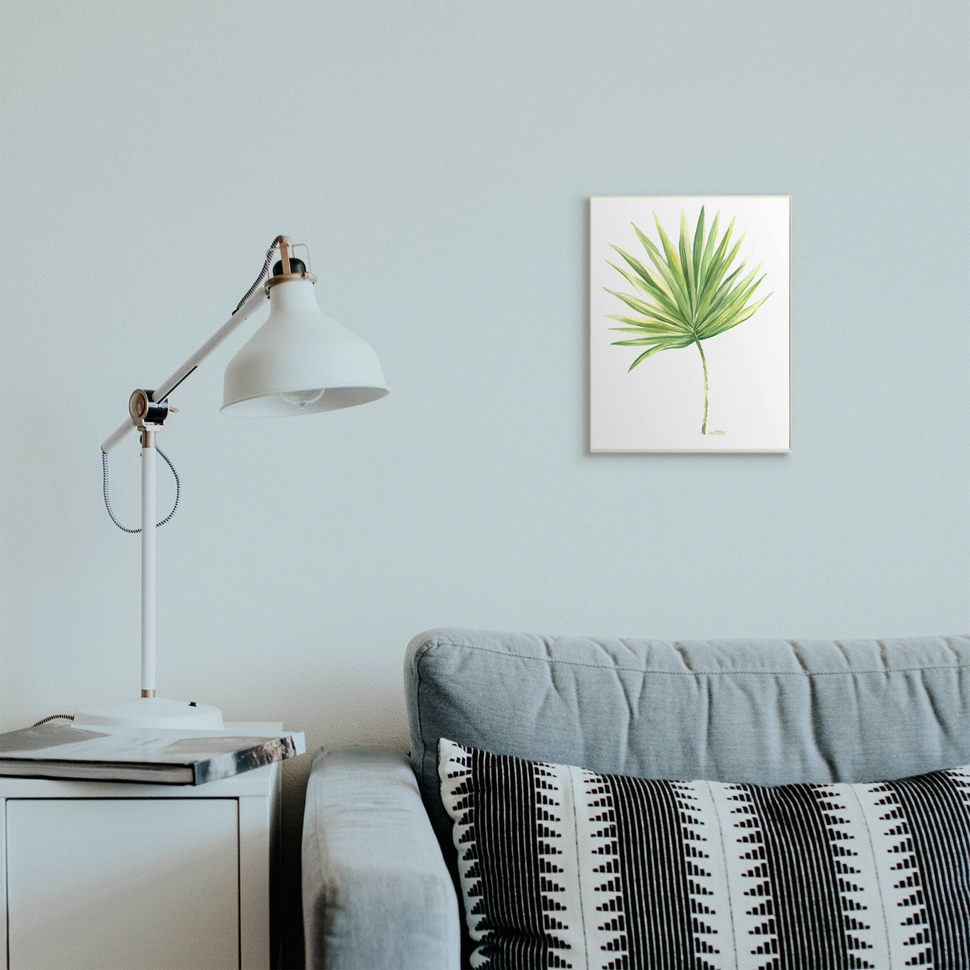 Stupell Industries Tropical Green Palm Fan Minimal on White Wall Plaque